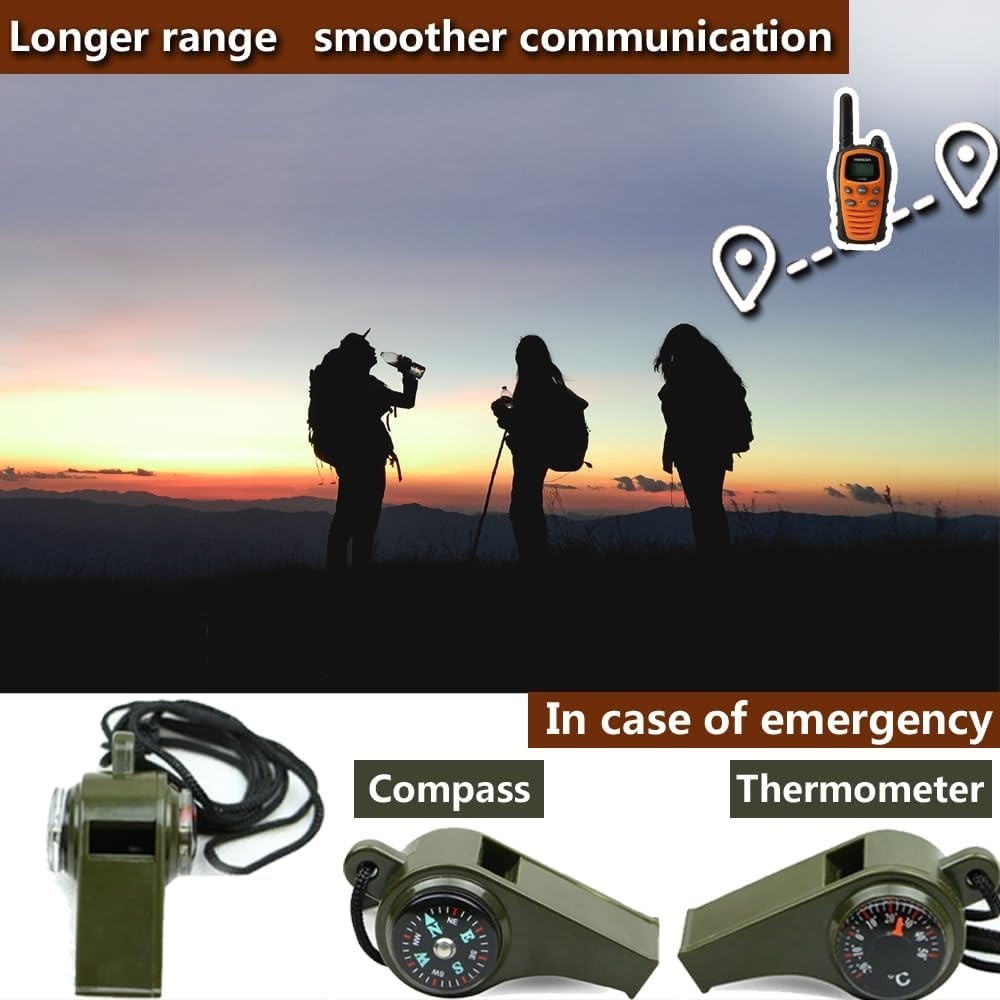 Long Range Walkie Talkies 5KM Two Way Radios + 3in1 Whistle Compass