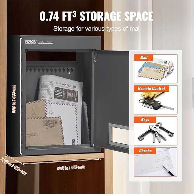 Wall-Mount Steel Mail Drop Box Waterproof Lockbox Large Slot & Window