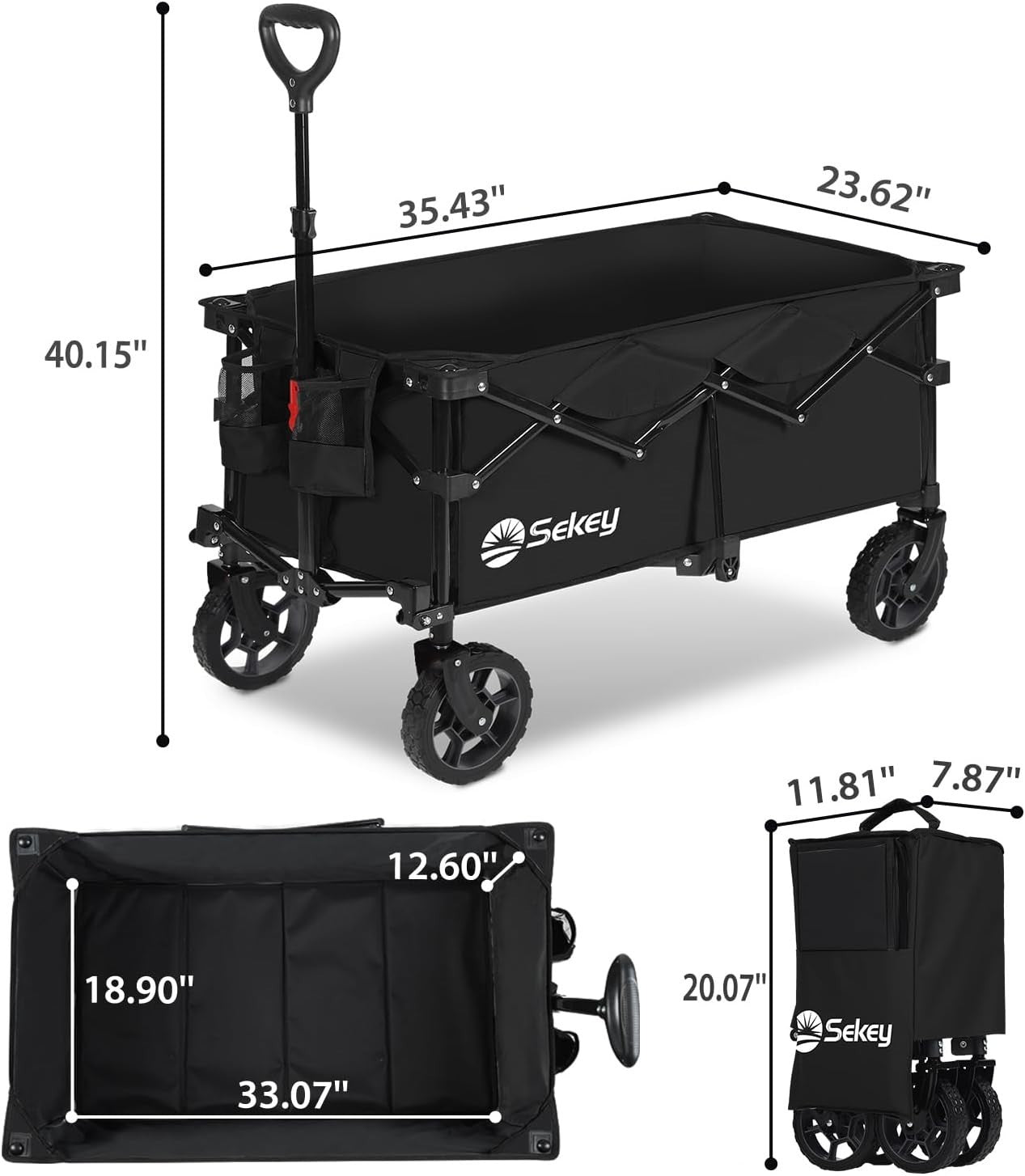 Black Heavy Duty 135L Folding Festival Trolley All-Terrain Wagon 150kg Capacity