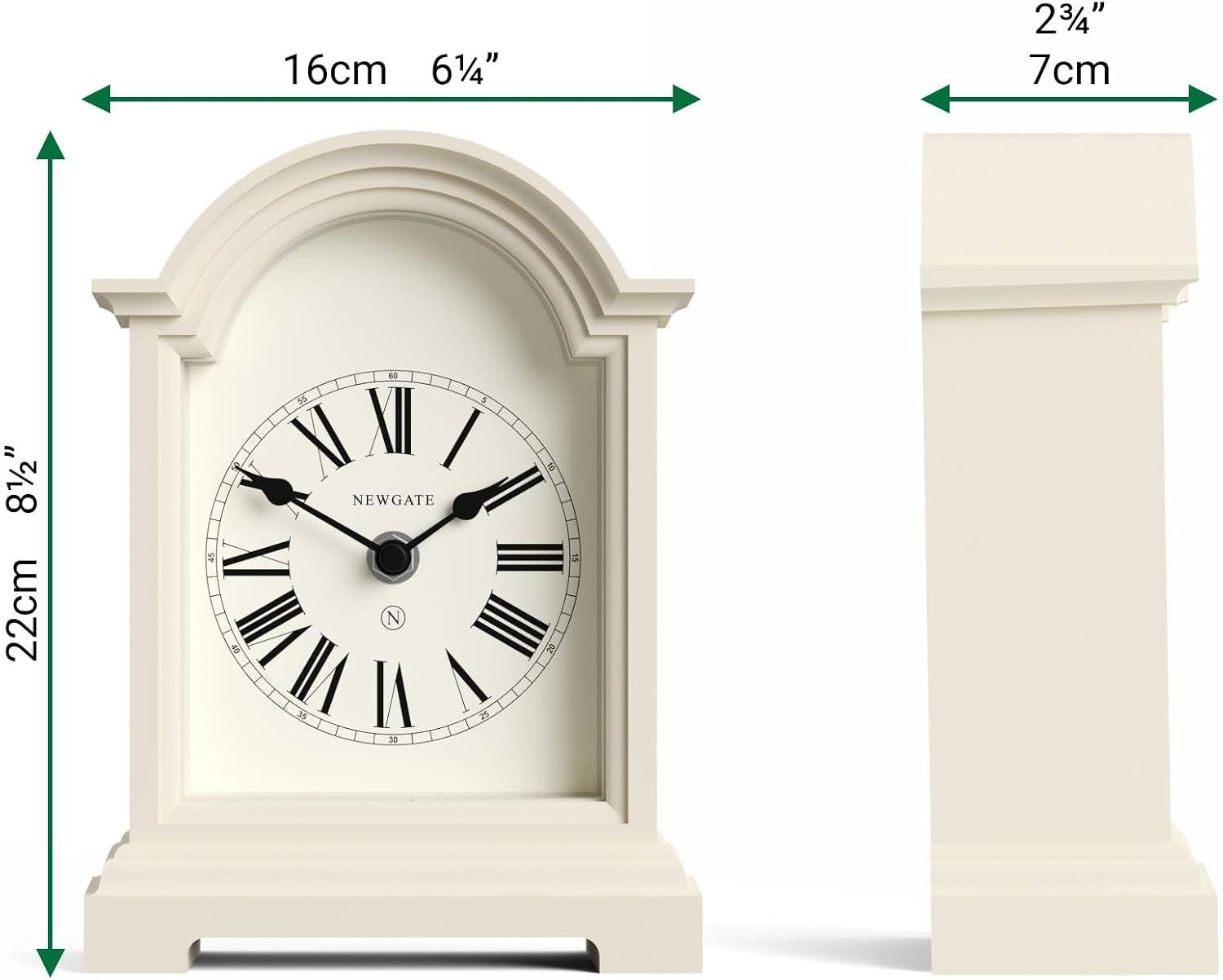 Mantel Clock Classic Arch Roman Numerals Silent Desk Shelf Vanilla Cream