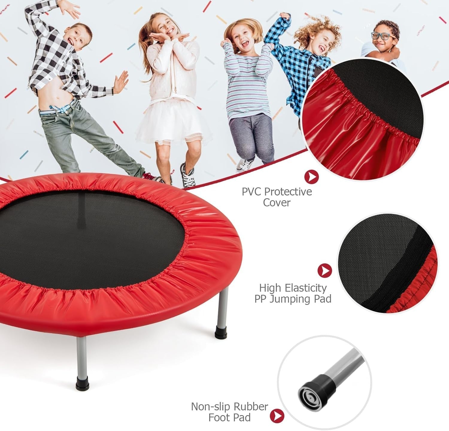 Compact 38in Folding Exercise Trampoline Padded Rebounder 150KG