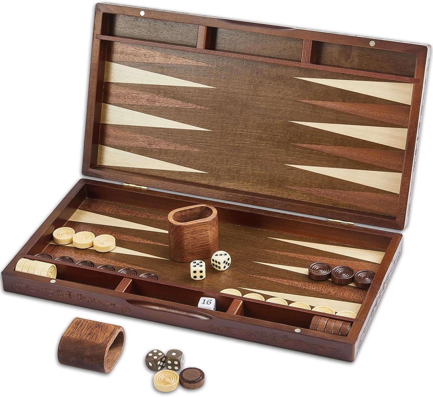 Large Wooden Backgammon Set 40cm Folding Board Travel Classic Strategy Game