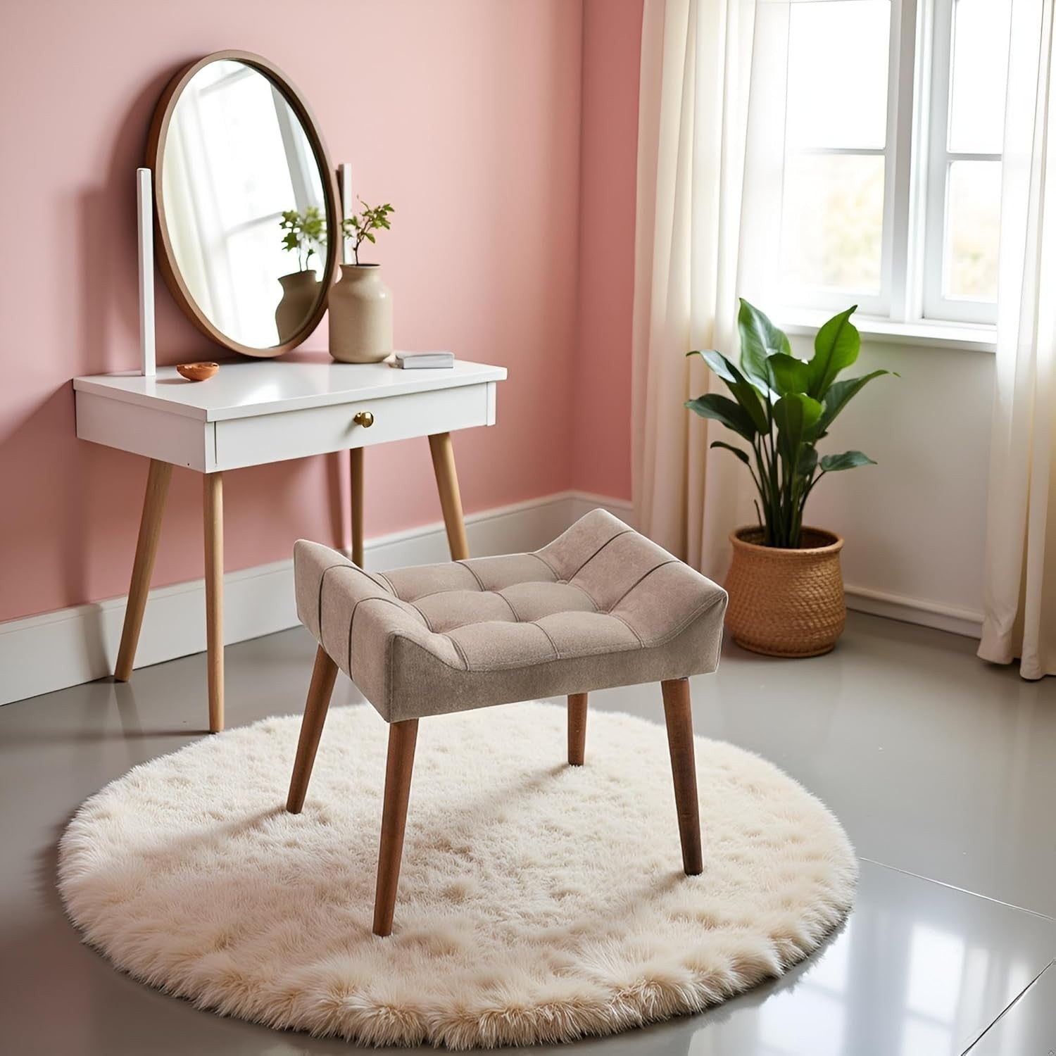 Antique Rose Padded Dressing Table Stool Modern Vanity Makeup Chair