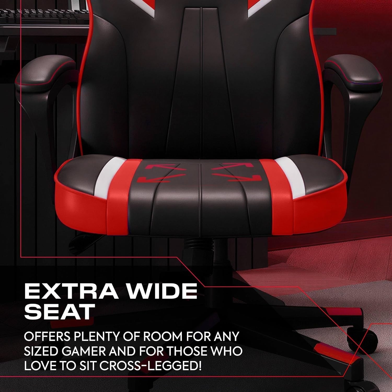 High Back Ergonomic Gaming Chair Wide Seat Adjustable Red