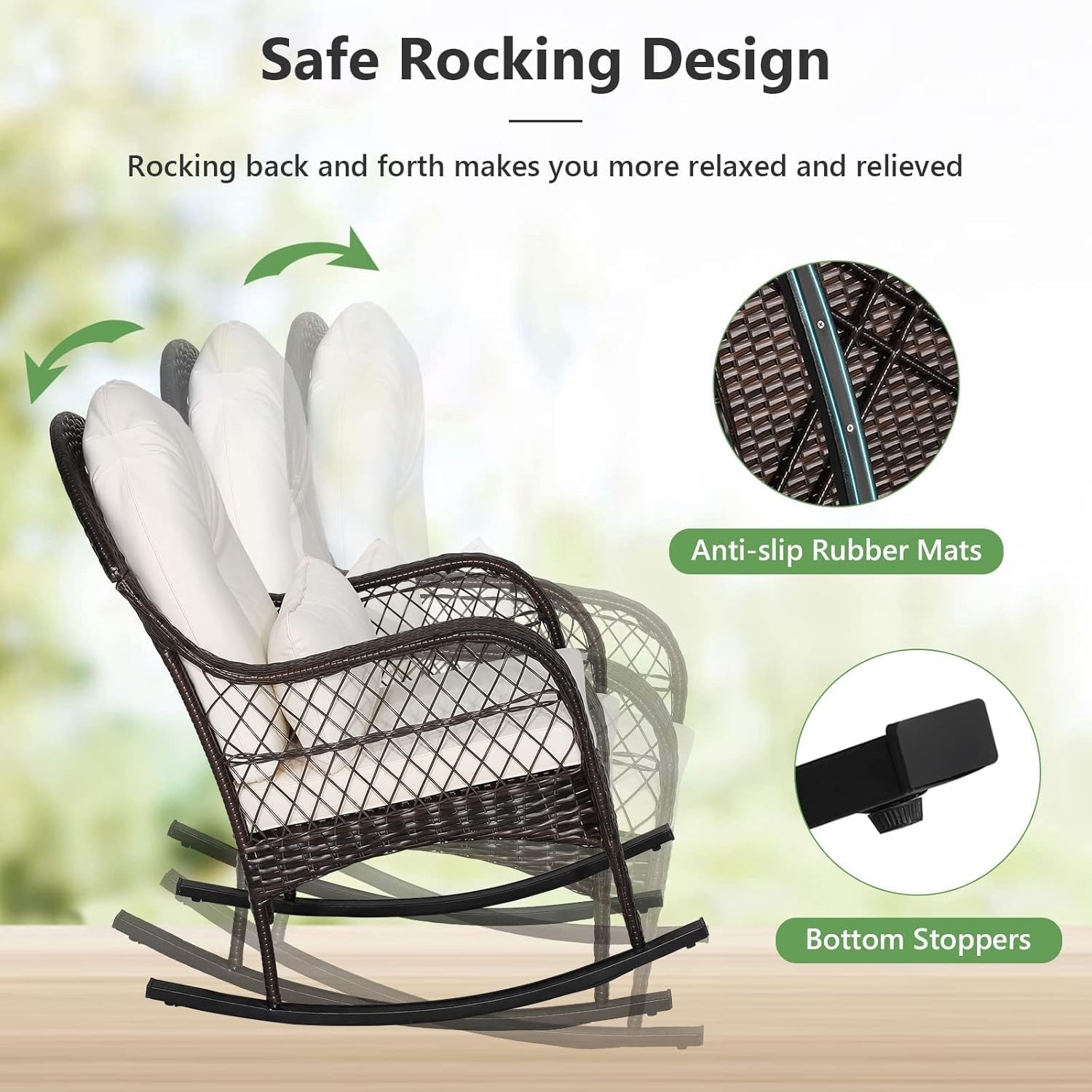 Outdoor Rattan Rocking Chair Patio Lounge Seat Cushioned Garden Deck