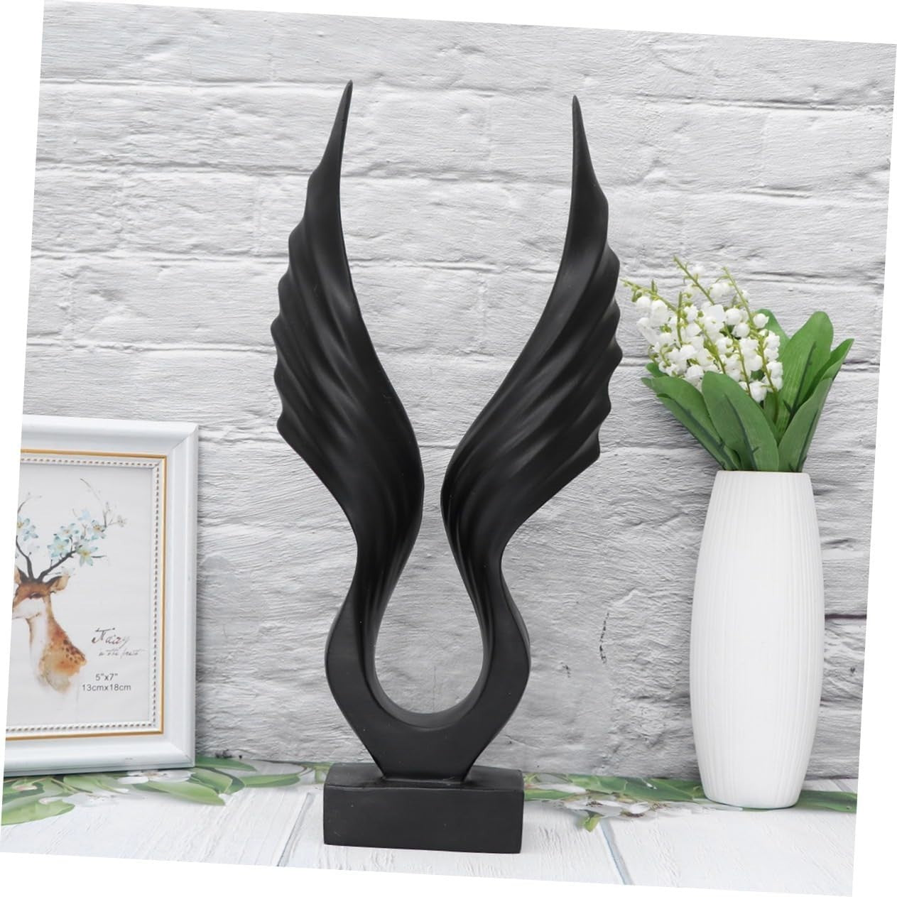 Black Angel Wing Resin Sculpture Modern Ornament for Home Table Shelf Decor