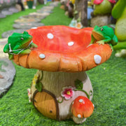 Mushroom Garden Ornament with Frogs • Resin Outdoor Fairy Decor • Patio Yard