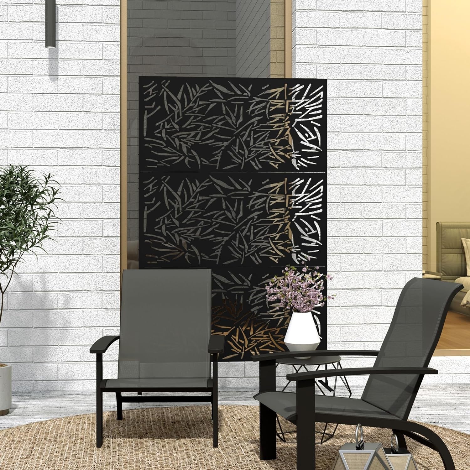 Garden Privacy Screen Freestanding Metal Divider Bamboo Design 6.5FT Outdoor