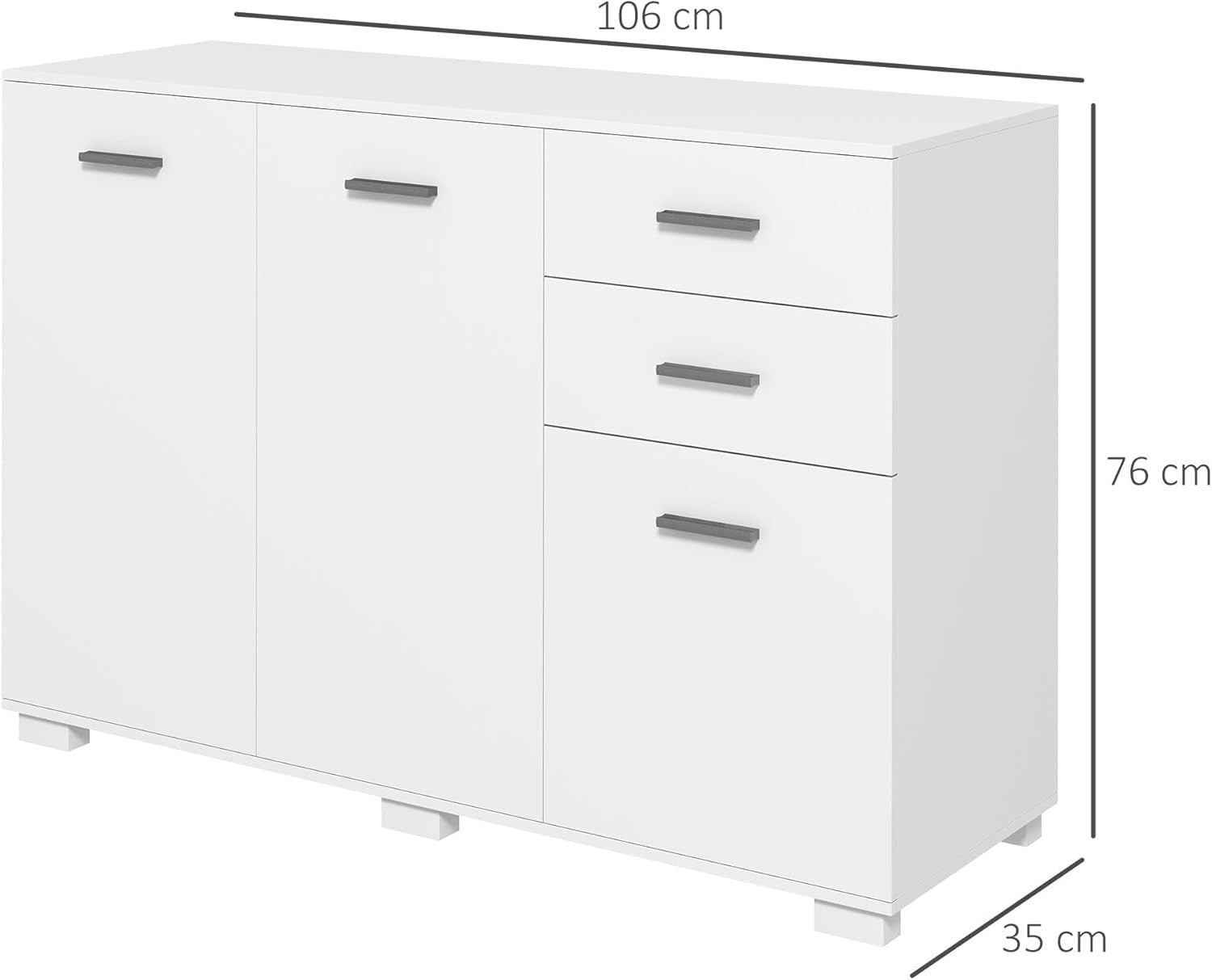 Modern White Sideboard Cabinet with 2 Drawers & 3 Doors – Adjustable Shelves