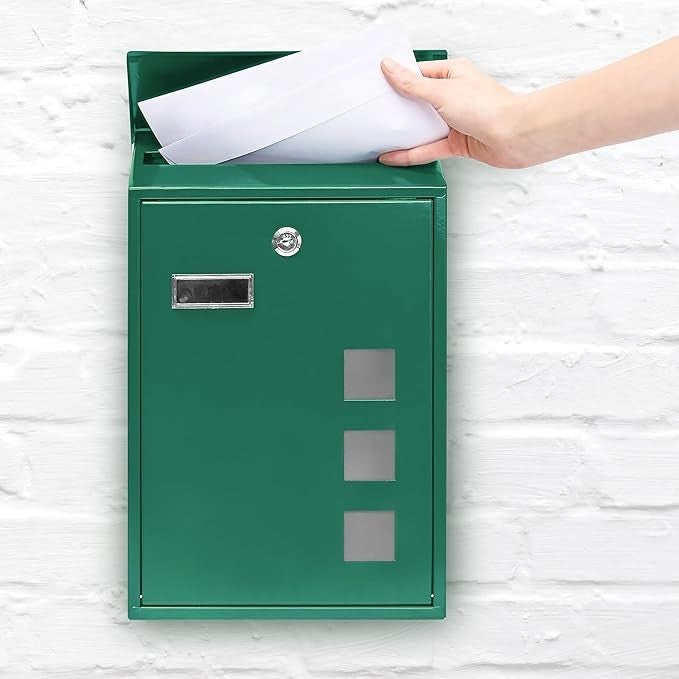 Secure Wall Mounted Mailbox Green Metal Locking Post Box 25x40cm Modern Design