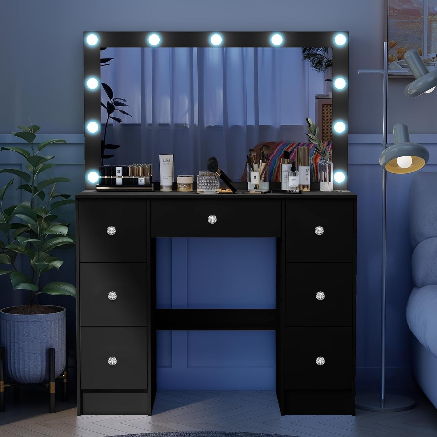 Modern Vanity Dressing Table LED Lighted Mirror 7 Drawer Desk Makeup White (77/7