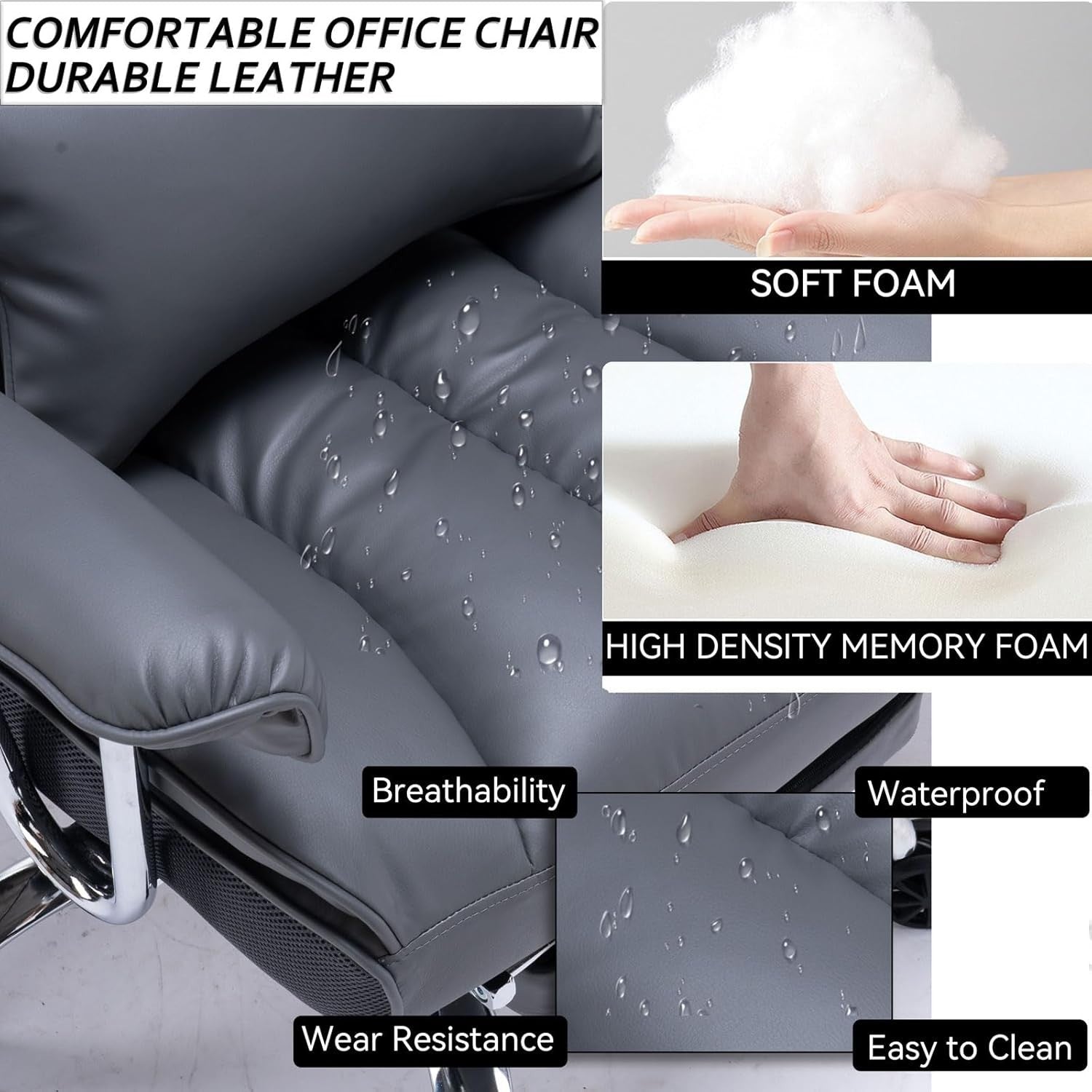 Executive Office Chair Large PU Leather Adjustable Desk Chair Footrest Heavy Dut