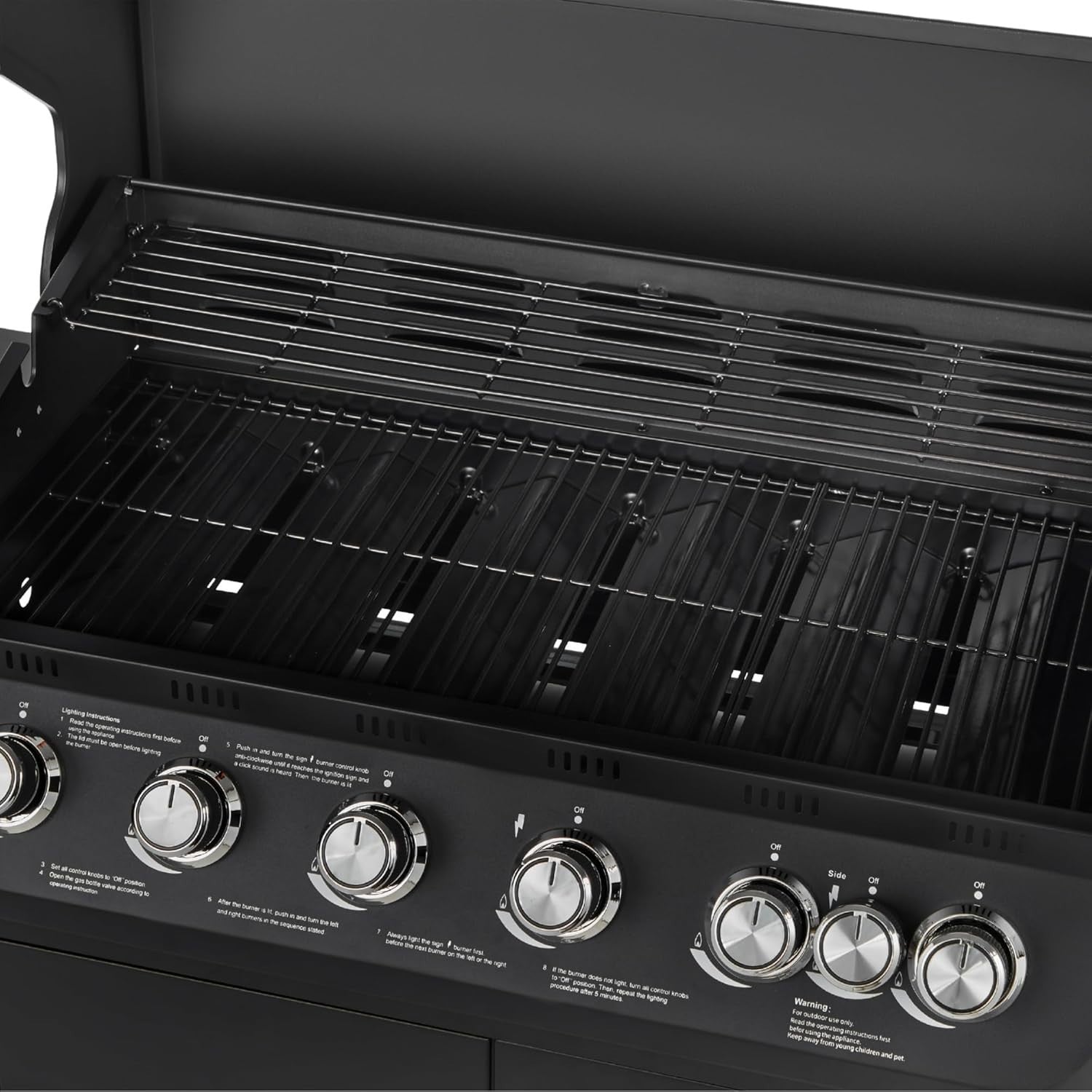 7 Burner Gas BBQ Grill with Side Burner, Thermometer & Warming Rack