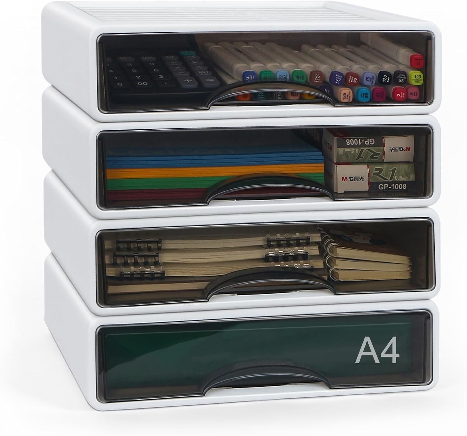 4 Drawer Desk Organiser A4 Stackable Storage Box Makeup Office