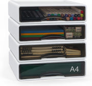 4 Drawer Desk Organiser A4 Stackable Storage Box Makeup Office