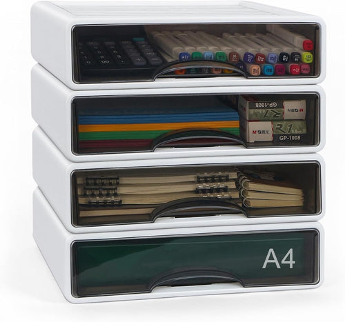 4 Drawer Desk Organiser A4 Stackable Storage Box Makeup Office