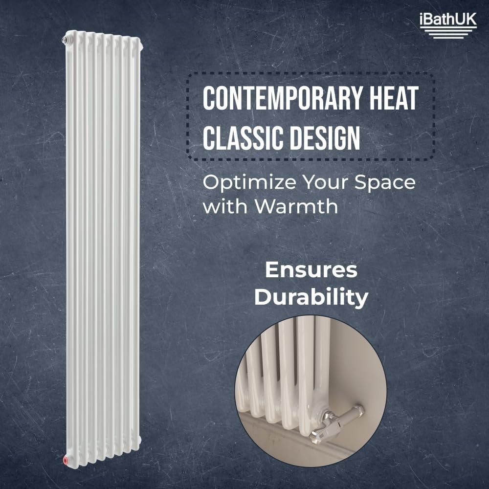Slim Vertical White Column Radiator | Double Panel | 1800x380mm