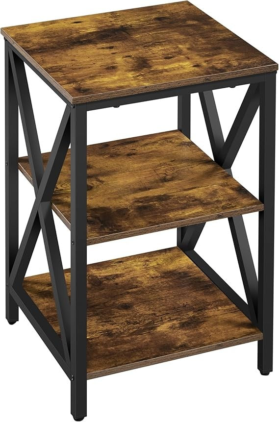 Rustic Brown Bedside Tables Set of 2 | X-Design 3-Tier Industrial Nightstands