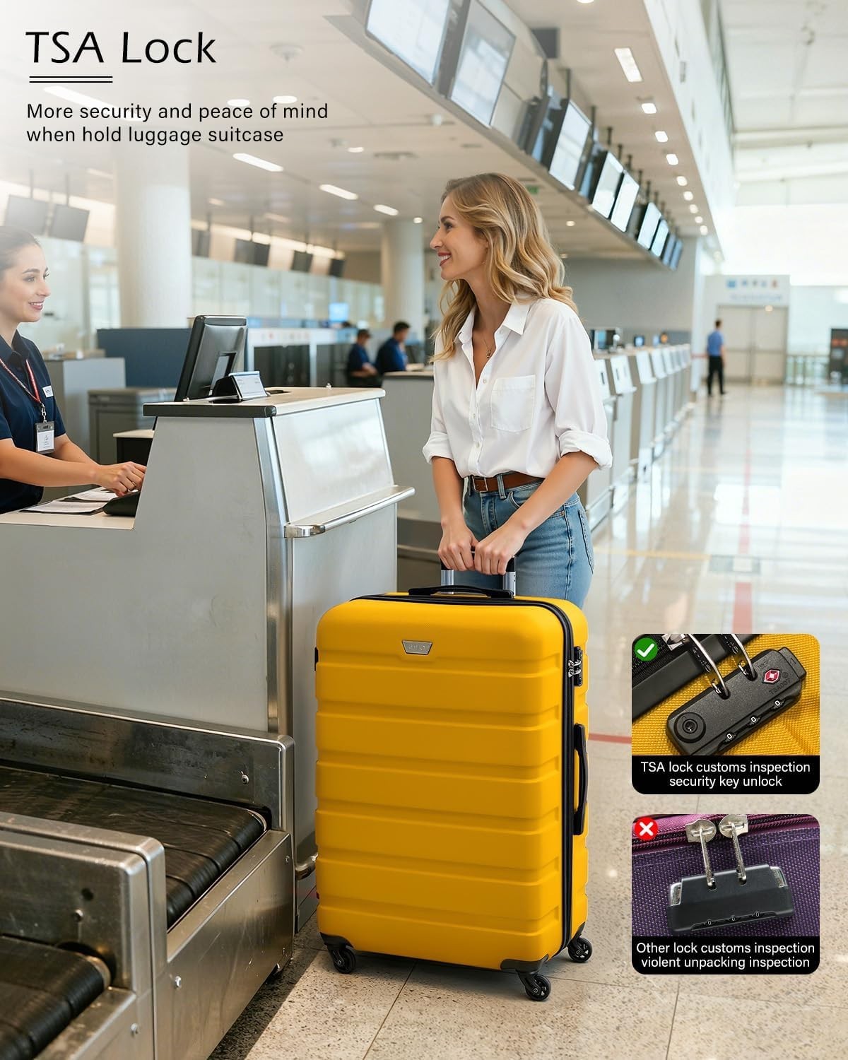 24in Medium Check In Suitcase Hard Shell TSA Lock 360 Spinner Wheels