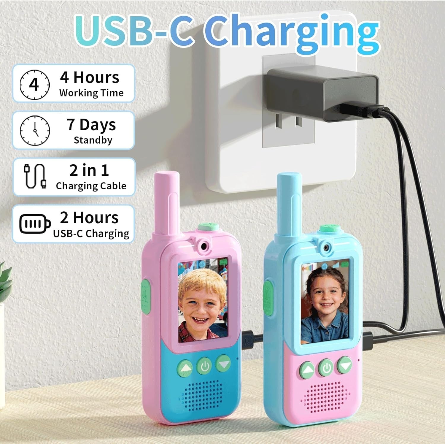 Kids Video Walkie Talkies 2 Pack Rechargeable HD Camera Voice Changer