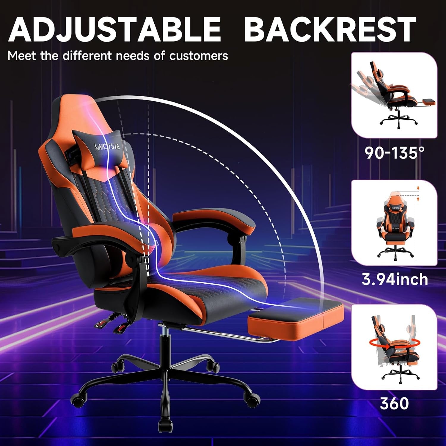 Ergonomic Gaming Chair w/ Footrest & Lumbar Support Black Orange