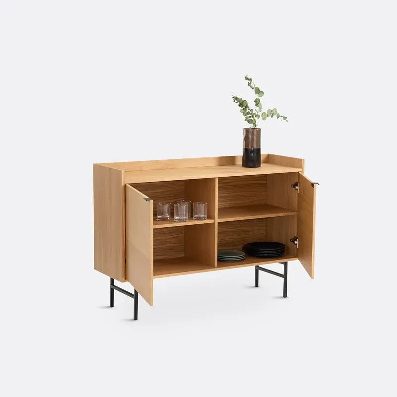 Modern Oak Veneer Sideboard Cabinet 2 Door Storage Unit Black Legs
