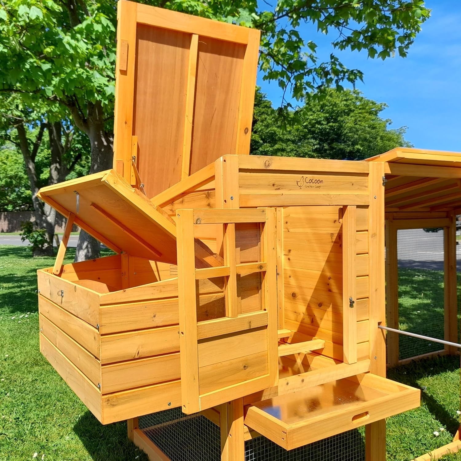 Wooden Chicken Coop with Covered Run Easy Clean Nest Box 3–4 Hens