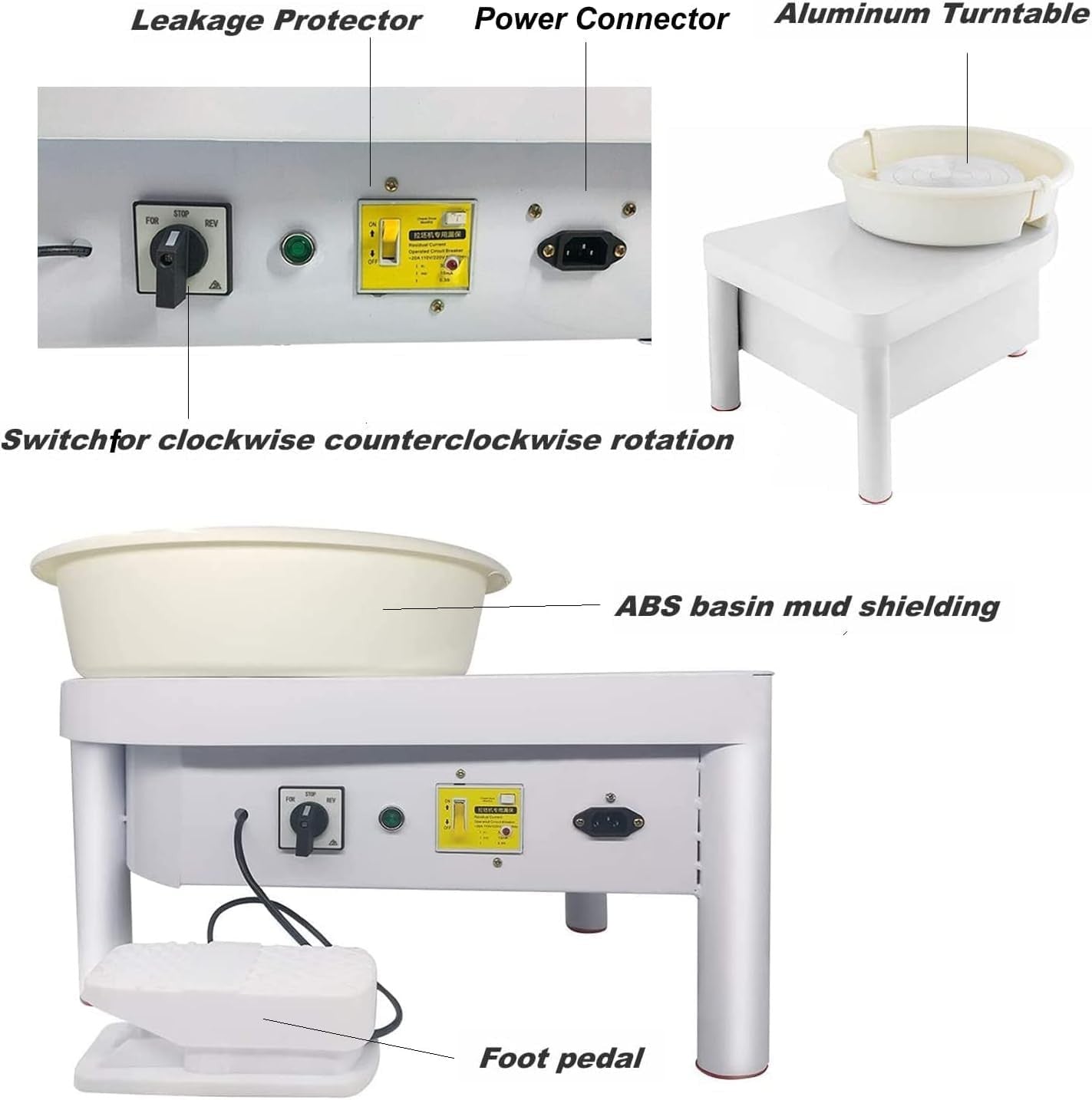 Electric Pottery Wheel 25cm 350W Ceramic Clay Machine with Foot Pedal