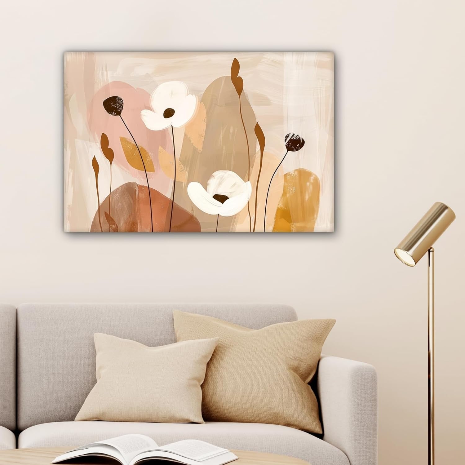 Abstract Floral Canvas Wall Art 60x40cm Framed Modern