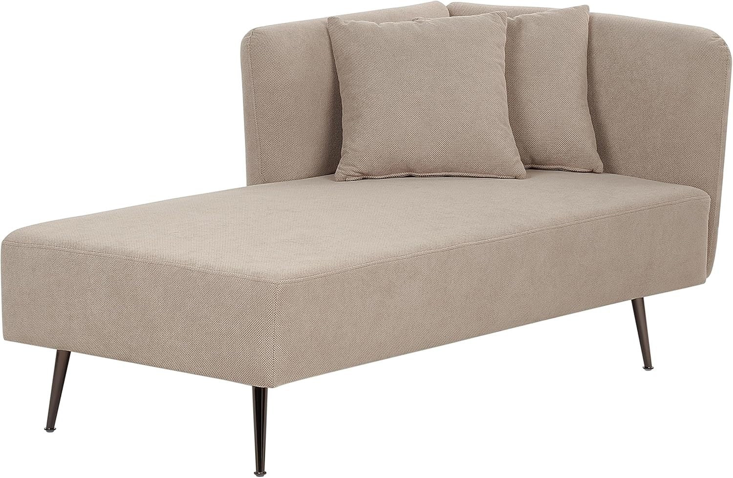Beige Fabric Chaise Lounge Sofa | Right Hand, Cushions, Metal Legs, 77cm Deep