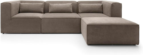 Brown Corner Sofa 4 Seater | L Shaped Chenille Couch | Reversible Modular