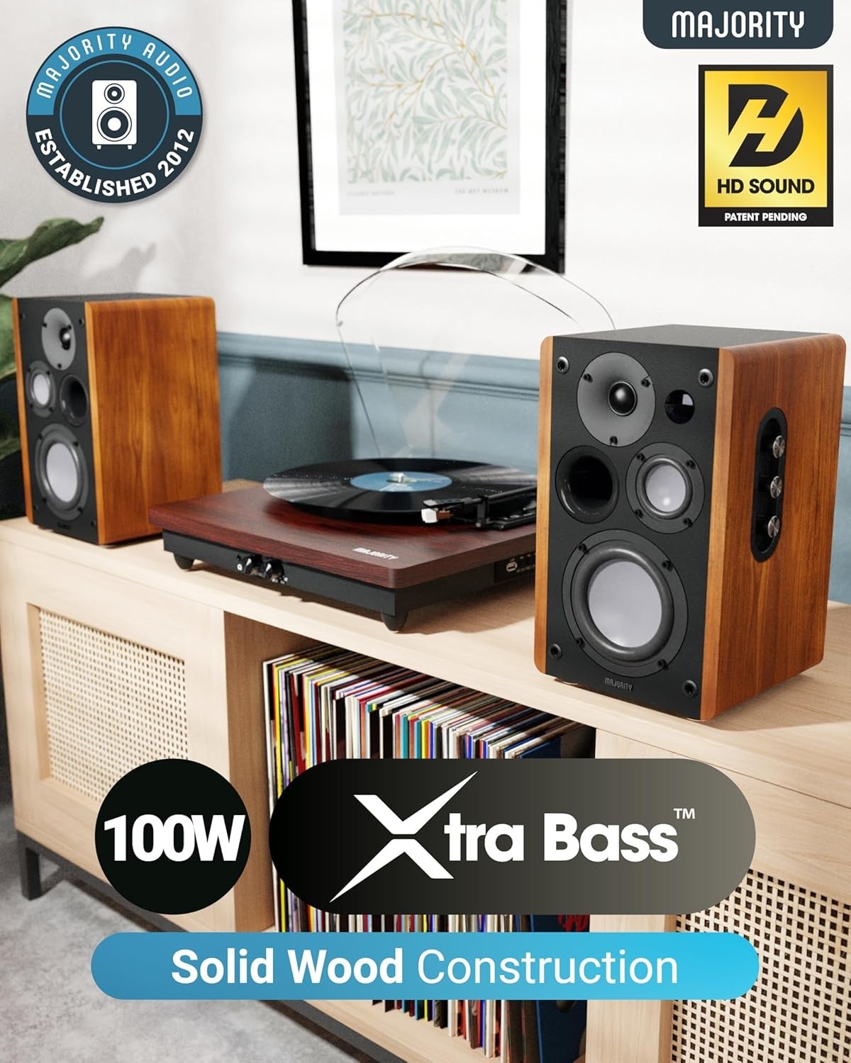 Bluetooth Bookshelf Speakers 100W HiFi Stereo 3 Drivers Xtra Bass USB HDMI ARC
