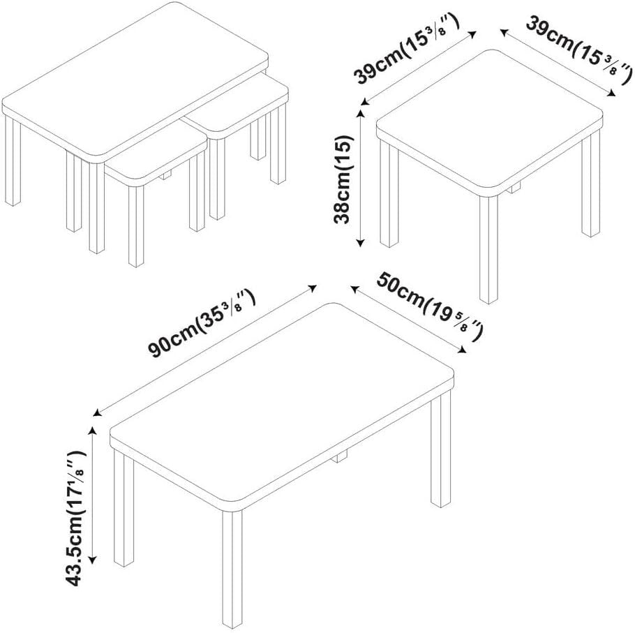 Space-Saving Set of 3 Nesting Coffee Tables Modern Grey Wood Living Room Furnitu