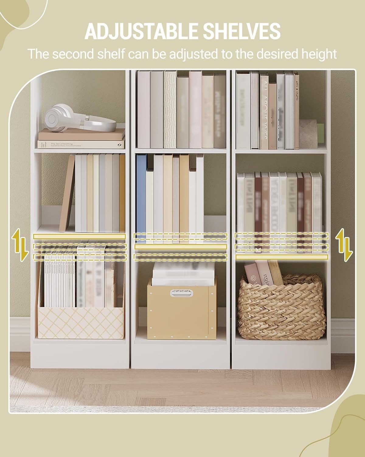 Modern 7-Tier White Wooden Bookshelf, Adjustable Shelves, 24x30x214 cm