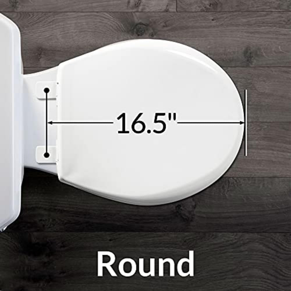 Round Toilet Seat White Enameled Wood Soft Close Chrome Hinges