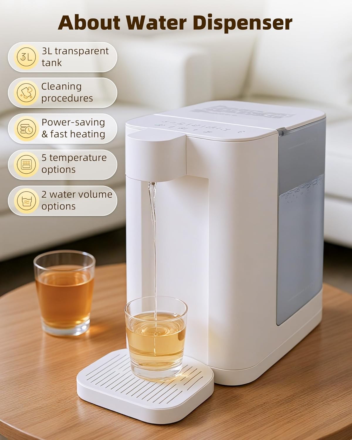 Instant Hot Water Dispenser 3L | Touch Screen 5 Temp Presets LED Light