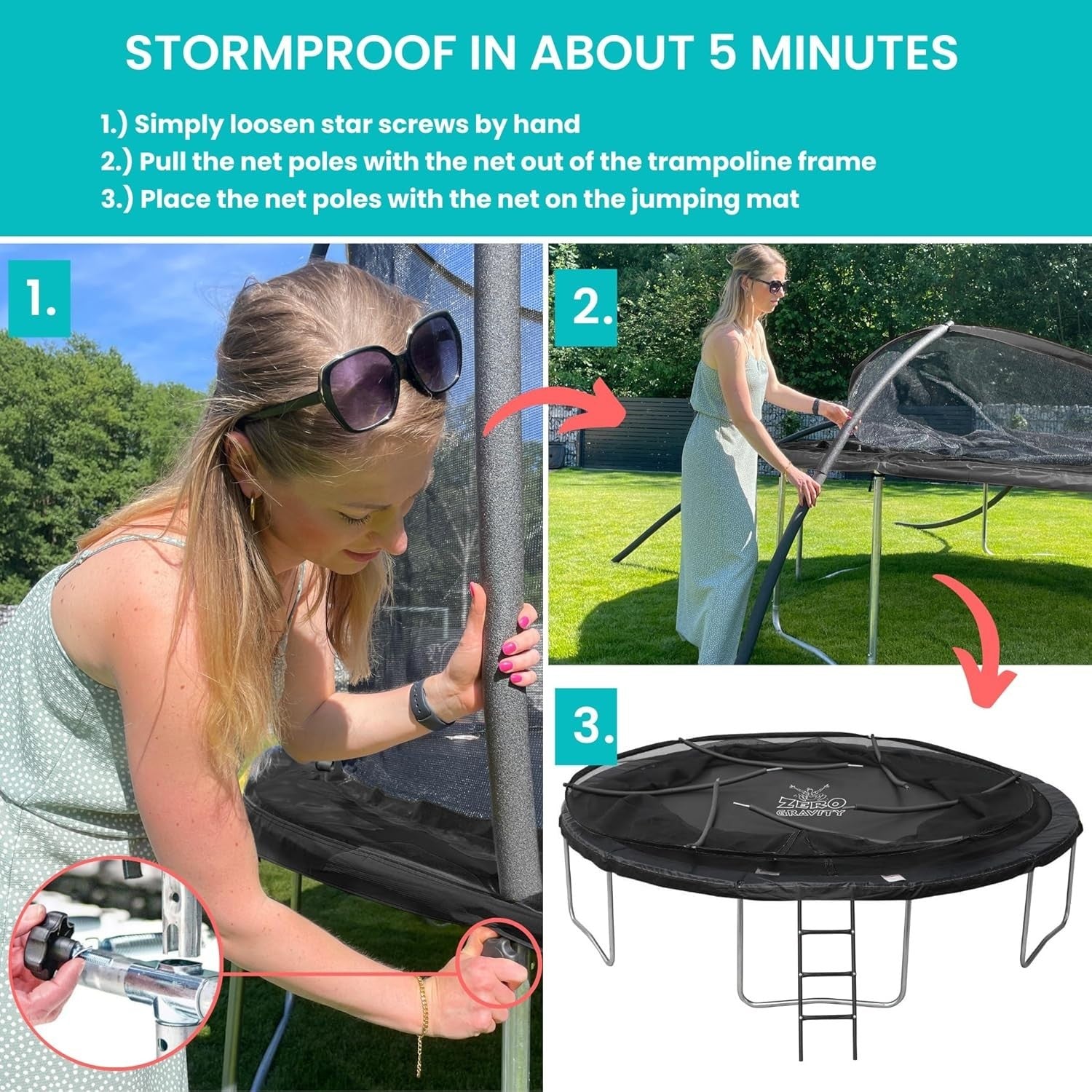 12FT Garden Trampoline Safety Enclosure Ladder PVC Padding Heavy Duty