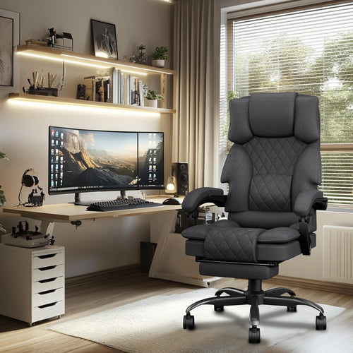 Ergonomic Office Chair Recliner Footrest Fabric Desk Computer Seat 350lb Deep Gr