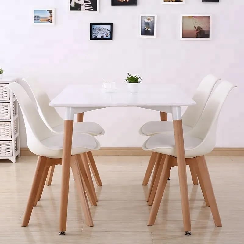 Modern White Dining Table & 4 Chairs Set – Soft Cushioned Seats, Solid Wood