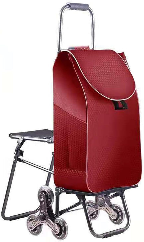 Foldable Stair Climber Shopping Trolley w/ Seat Waterproof Bag Smooth Wheels