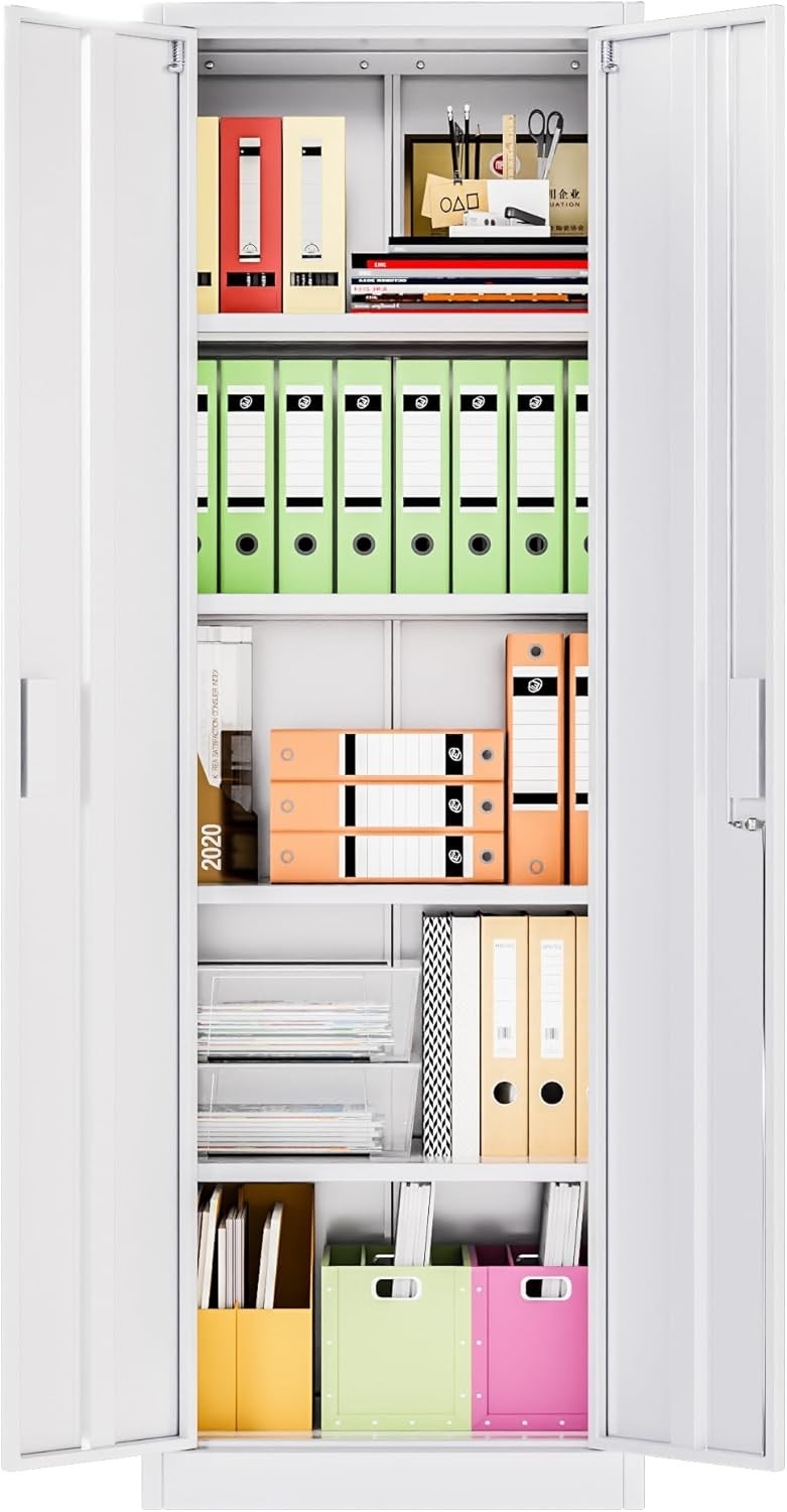 Metal Storage Cabinet with Lockable Doors, 180x60x40cm, Adjustable Shelves