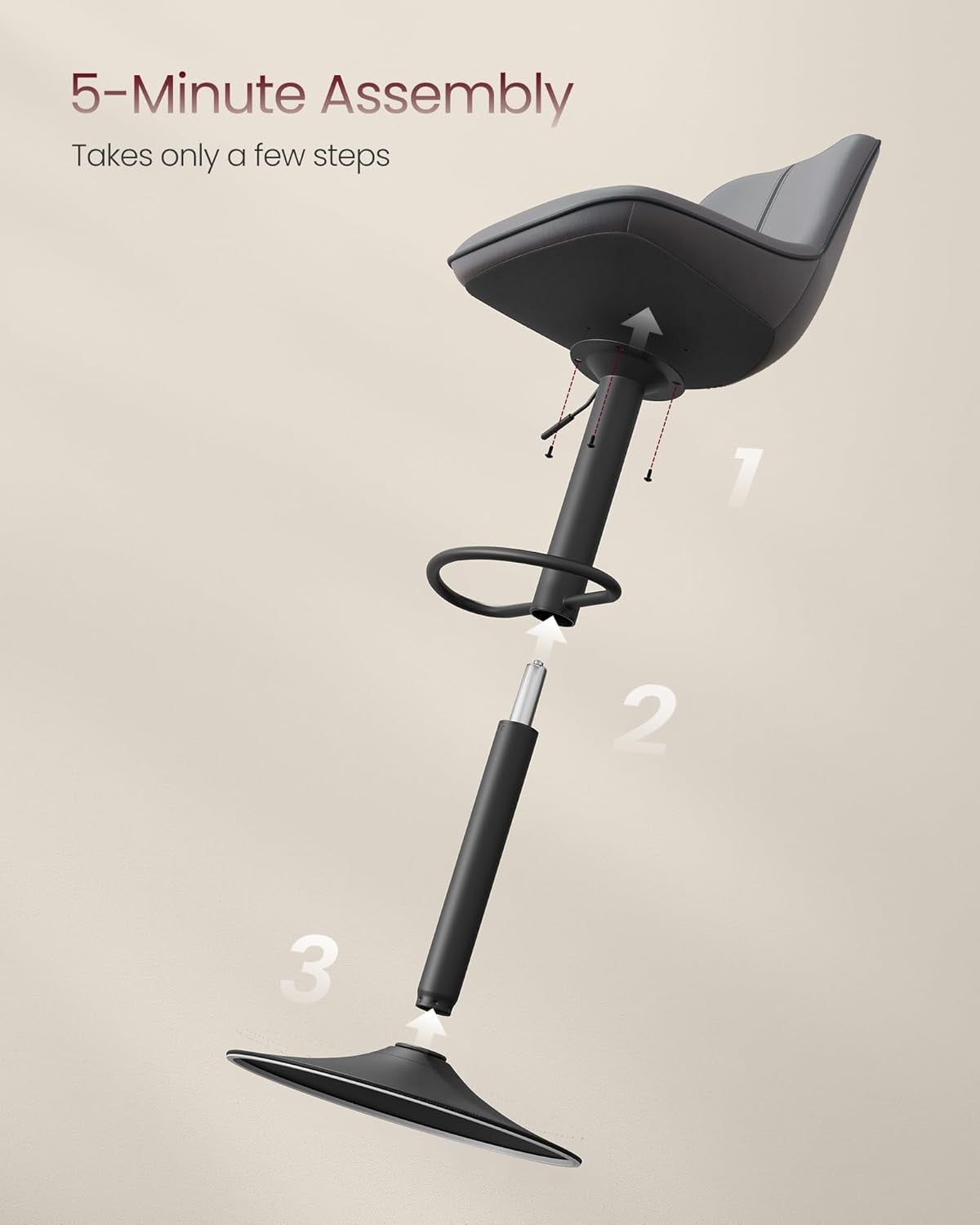 Set of 2 Adjustable Swivel Bar Stools – Slate Grey L-Shape