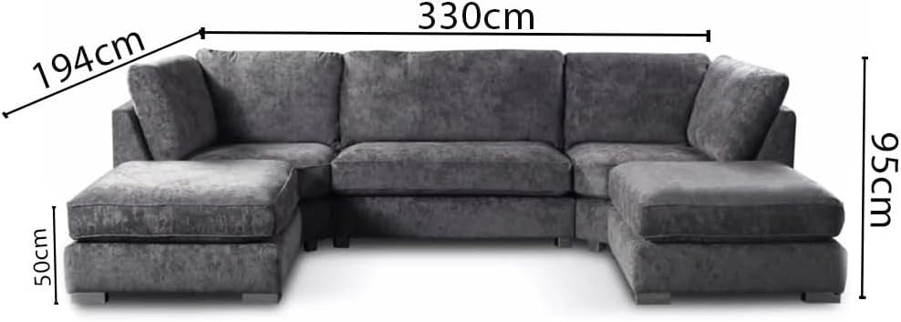 Grey U Shape Sectional Sofa 5 Seater with 2 Footstools – High Back Comfy Couch