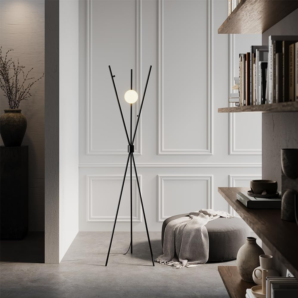 Nordic Tripod Floor Lamp Metal Standing Light White Shade Corner Reading