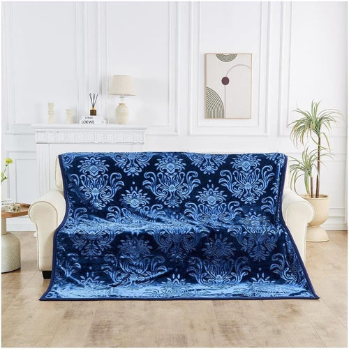Navy 4kg Damask Heavy Weighted Fleece Blanket 200x240cm King Bed Extra