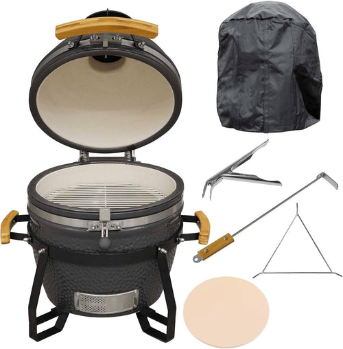 16" Ceramic Kamado BBQ Grill Smoker with Cover & Heat Deflector | Outdoor Oven