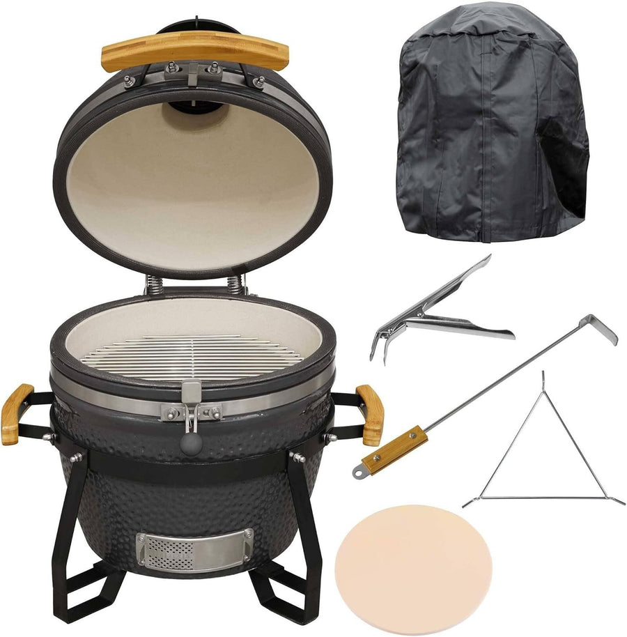 16" Ceramic Kamado BBQ Grill Smoker with Cover & Heat Deflector | Outdoor Oven