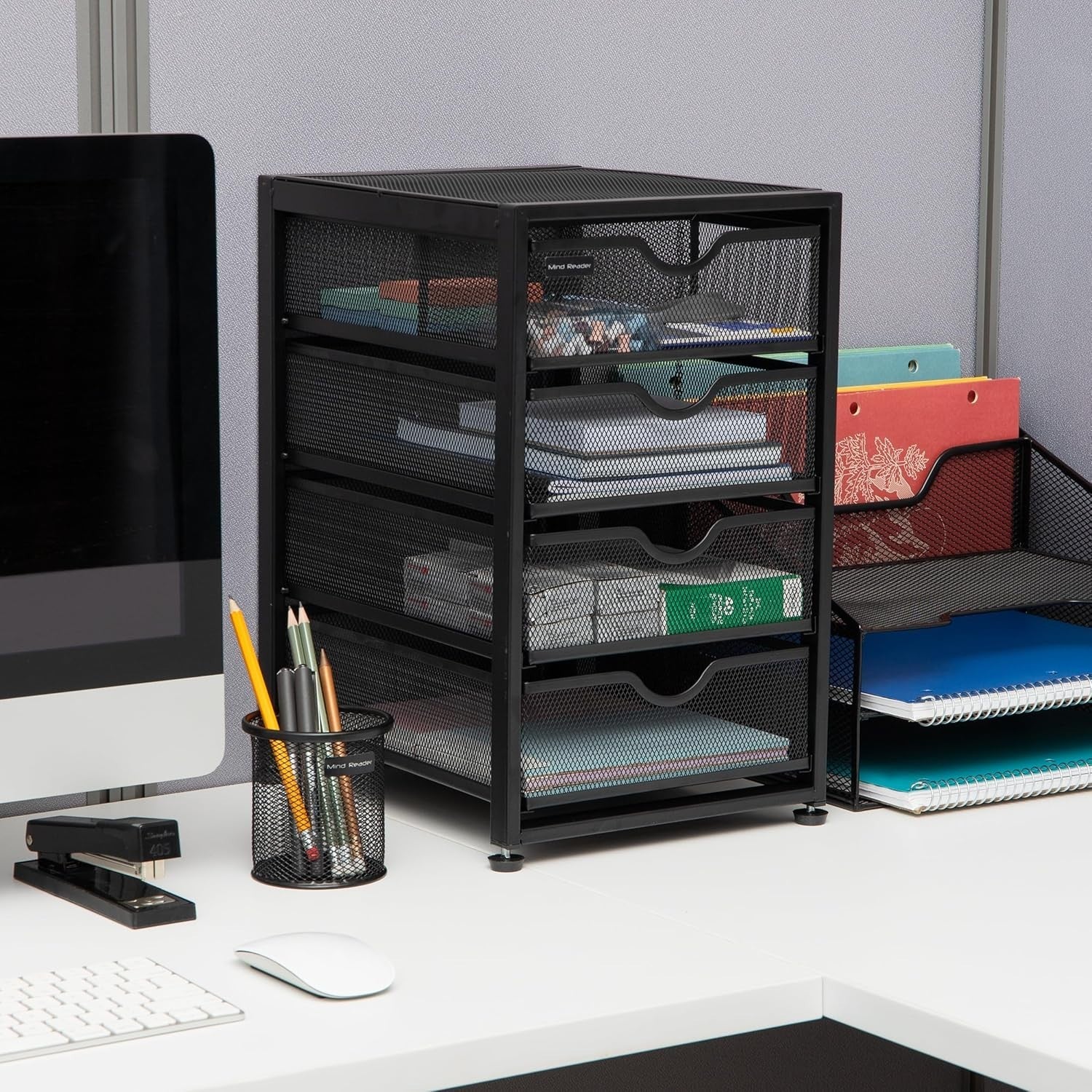 4-Drawer Metal Mesh Desk Organizer, File Storage Cabinet, Home Office