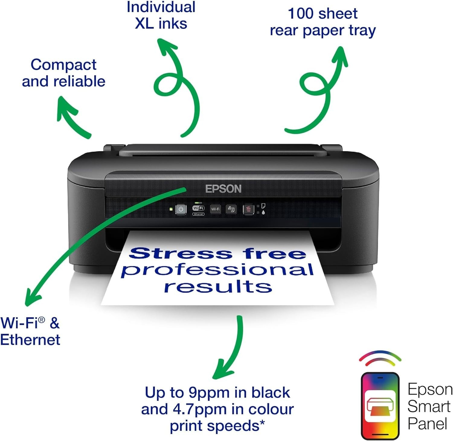 Compact Black A4 Wireless Inkjet Printer with Ethernet & Duplex