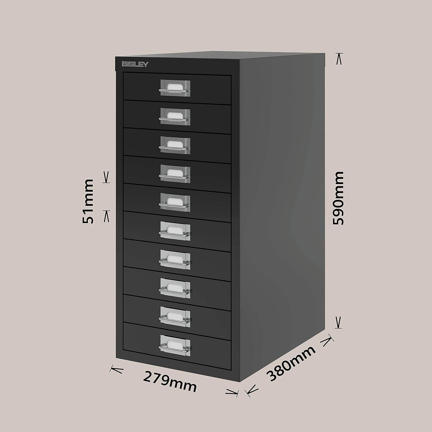 Black 10 Drawer Metal Multidrawer Cabinet A4 Stationery Storage
